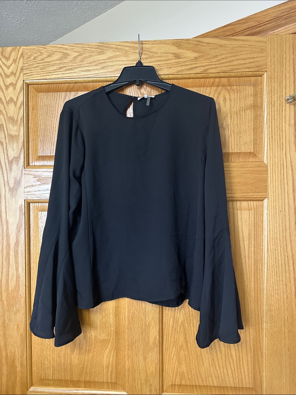 Parker Black Long-Sleeve Blouse with Flared Cuffs